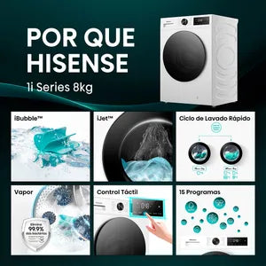 Lavarropas Hisense WF1I8041BW Carga Frontal 8 Kg 1400 RPM Blanco