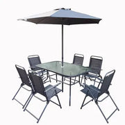 Set de Jardín Fravega Home 8 Piezas con Mesa Sillas plegables y Sombrilla