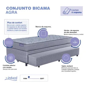 Colchón y Sommier Bicama de Espuma de 1 Plaza Inducol Agra 90x190 Cm
