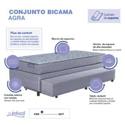 Colchón y Sommier Bicama de Espuma de 1 Plaza Inducol Agra 90x190 Cm