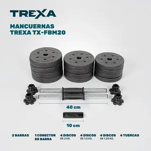 Kit Mancuernas, Barra y Pesas Trexa TX-FBM20 20 kg