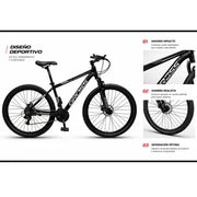Bicicleta Gross MTB Rodado 29 Mountain Bike Aluminio 21v Cambios Shimano Negro Blanco