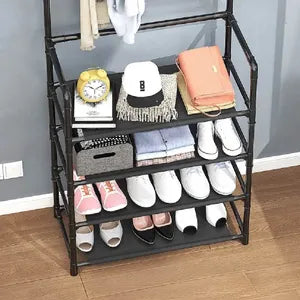 Organizador De Zapatos Y Ropa Con 8 Ganchos Y 5 Niveles 80x172x26cm Marca HomeCo. Color Negro