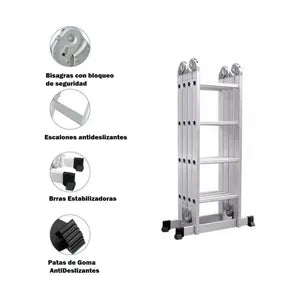 Escalera de Aluminio 4x4 Articulada 16 Escalones Garden Life TE1700 Multipropósito 4,35 mts