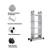 Escalera de Aluminio 4x4 Articulada 16 Escalones Garden Life TE1700 Multipropósito 4,35 mts