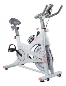 Bicicleta Fija Indoor Spinning Noga Cl-500 Reloj Monitor Blanco con Rosa