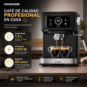 Cafetera Expresso 3 en 1 C/vaporizador Novohome 1.2l 20 Bar
