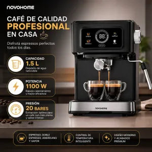 Cafetera Expresso 3 en 1 C/vaporizador Novohome 1.2l 20 Bar