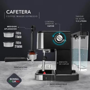 Cafetera Expresso Maker Vintage 1.5 L Vaporizador 20 Bar