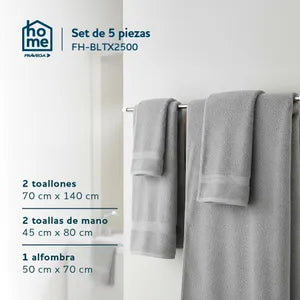 Juego de Toallas x4 + Alfombra de Baño Frávega Home Algodón 500gr Gris