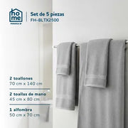 Juego de Toallas x4 + Alfombra de Baño Frávega Home Algodón 500gr Gris