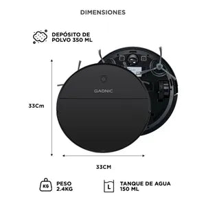 Aspiradora Robot Gadnic 3 Modos Automática Control Remoto App Mopa Tanque de Agua 150 ml Filtro Lavable Programación Auto-Recarga