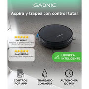 Aspiradora Robot Gadnic 3 Modos Automática Control Remoto App Mopa Tanque de Agua 150 ml Filtro Lavable Programación Auto-Recarga