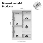 Placard Madesa Max 2 Puertas Corredizas 2 Cajones 119x183 Cm