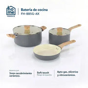 Batería de Cocina Frávega Home 5 Piezas Aluminio