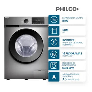Lavarropas Automático Carga Frontal Inverter Philco 11 Kg 1400 RPM PHLF111GN2