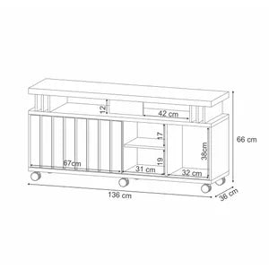 Rack TV Negro con Puerta Corrediza – Mueble para Televisor Moderno 50 a 55 Pulgadas con Ruedas 136 cm