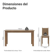 Juego de comedor Analu 6 sillas Madesa 136 Cm