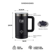 Espumador De Leche CUK By Gadnic 4 funciones 450 ML Espuma Cremosa 500W Acero Inoxidable (Color Negro)