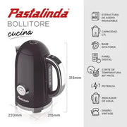 Pava Eléctrica Pastalinda Cucina Bollitore KE-1108BDGT 1,7Lts Negro
