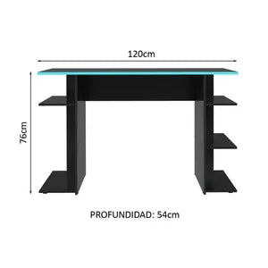 Escritorio Madesa 9424 Gamer Para Ordenador, Color Negro Y Azul