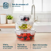 Set de Contenedores de Vidrio Circulares Frávega Home X3