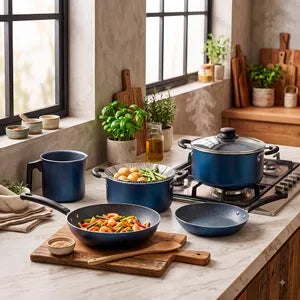 Batería de Cocina Antiadherente de 10 Piezas Aluminio Starflon Max Azul