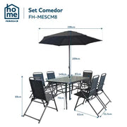 Set de Jardín Fravega Home 8 Piezas con Mesa Sillas plegables y Sombrilla