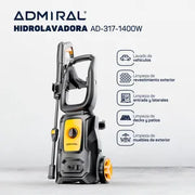 Hidrolavadora Admiral 1400w 110 Bar con Autostop + Accesorios Alta Presión