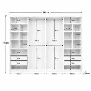 Placard XL 240x183 Blanco 2 Puertas Corredizas 4 Cajones