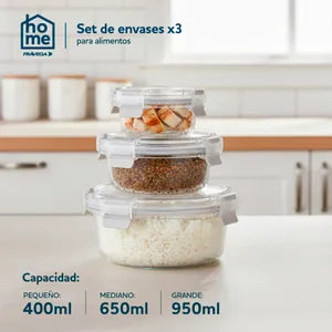 Set de Contenedores de Vidrio Circulares Frávega Home X3