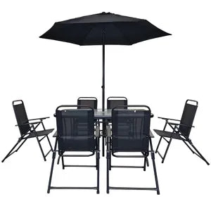 Set de Jardín Fravega Home 8 Piezas con Mesa Sillas plegables y Sombrilla