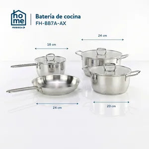 Batería de Cocina Frávega Home 7 Piezas Acero Inoxidable