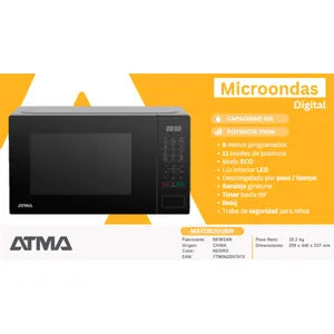 Microondas Digital ATMA MATDB20UBN 20 Lts