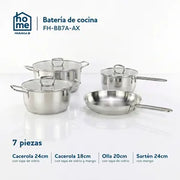 Batería de Cocina Frávega Home 7 Piezas Acero Inoxidable