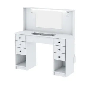 Maquillador Tocador Escritorio Con Luz Espejo 6 Cajones Color Blanco Dormitorio