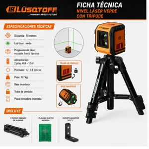 Nivel Laser Verde 10 Metros + Tripode Plegable Lusqtoff