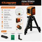 Nivel Laser Verde 10 Metros + Tripode Plegable Lusqtoff