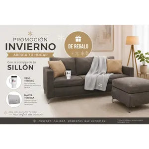 Sillon Living Esquinero 3 Cuerpos Chenille Gris Oscuro + Manta + Vaso de Regalo | Promo Invierno